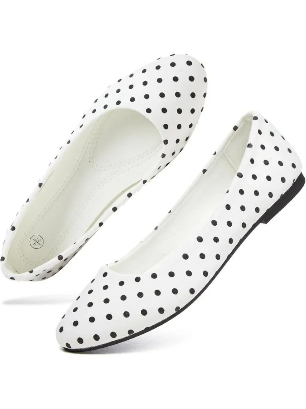 Women's White Dot PU Leather Closed Toe Comfortable Flexible Slip On Ballet Flat